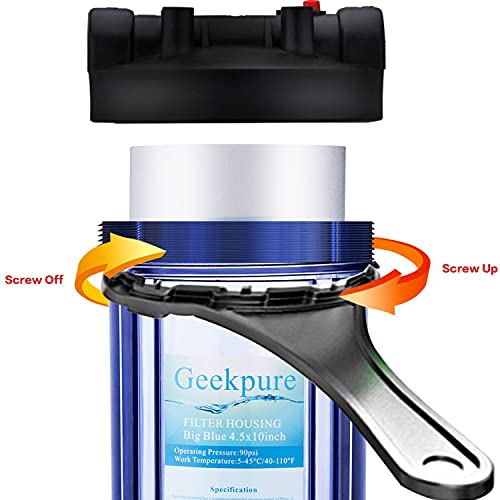 Geekpure Whole House Water Filtration System With 10-Inch Big Clear Housing With 4.5"X 10" 5 Micron Pp Sediment Filters-1"Npt Inlet/Outlet #TOP1