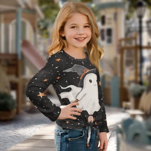 Halloween Tshirts for Girls Kids Long Sleeve Tees Top Fall T-Shirt Tie Knot Front Blouse Kids School Clothes3