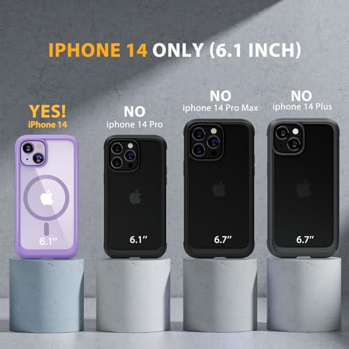 Image of Miracase Magnetic for iPhone 14 Case 6.1 inch, [Built-in Tempered Glass Screen Protector + Lens Protector] [Compatible with MagSafe] Full-Body Protective Bumper 14 Phone Cover, Purple