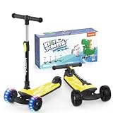 besrey キックスクーター キックボード子供 キッズスクーター 三輪車 3輪タイプ 4階段調節可能 方向転換 後輪ブレーキ 高さ調整可能 光るLEDタイヤ 軽量 持ち運び便利 多機能 コンパクト 静音 誕生日 プレゼント イエロー
