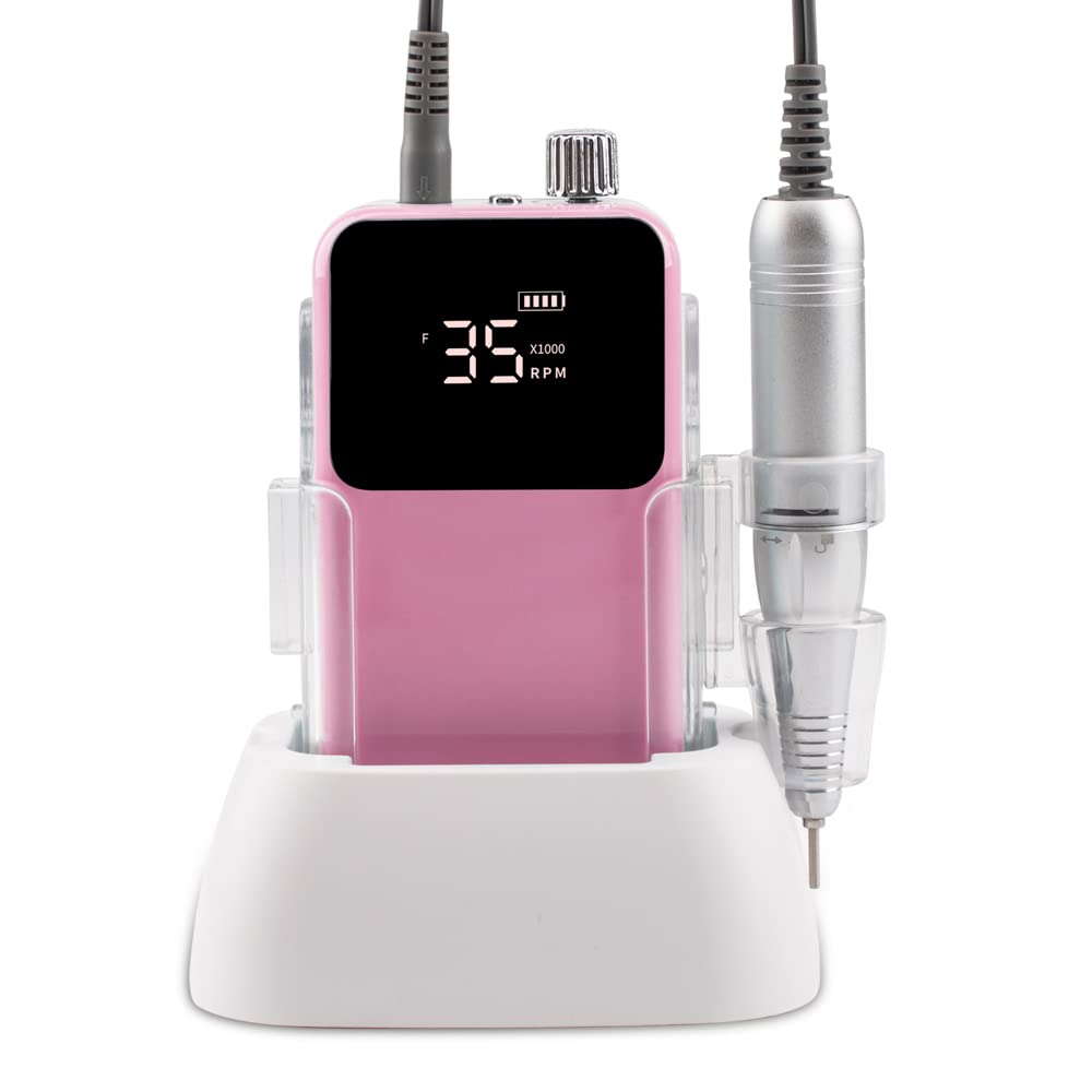 Nail Drill Machine - Finger and Toe Nail Care - Manicure and Pedicure Set -GLHDDL Portable Professional Nail Drill - with Drill Kit - for Nail Salon Home (Brushless Motors, Pink)