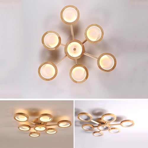 Lustre en bois rustique Spoutnik à 9 lampes LED dimmables pour salon