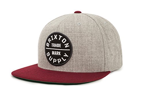 Brixton Men's Oath III Medium Profile Adjustable Snapback Hat, light heather grey/burgundy/white, One Size