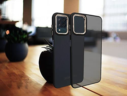Image of A rtistque Frosted Translucent Back Cover Case for Samsung Galaxy M32 4G / M32 Prime | Electroplated Chrome Ring | Raised Camera Edges for Protection | Smooth Sides TPU - Black