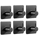 Feligio Klebehaken Schwarz 6 Stück, 304 Edelstahl Bademantelhaken Haken Selbstklebend Wandhaken, Haken Ohne Bohren Ideal für Haus, Küche, Bad, Büro