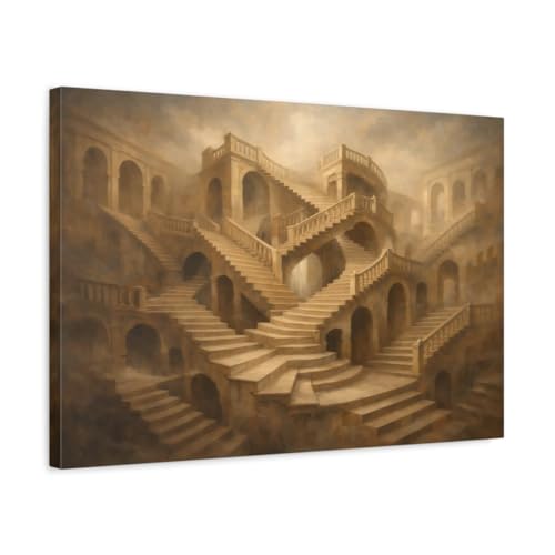 Architectural Endless Stair Illusion Composition Impossible Staircase Abstract - Canvas Wall Art Print 24×16 inch (60×40 cm) - Horizontal / 1.25 inch (3 cm)