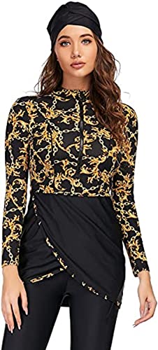 Modest Muslim Swimwear for Women Patchwork Hijab Swimsuit Full Coverage Islamic Burkinis Long Sleeves Bathing Suit (4XL,S1)