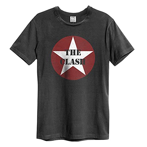 Amplified Logotipo de The Clash-Star Camiseta, Gris (Charcoal CC), XL para Hombre