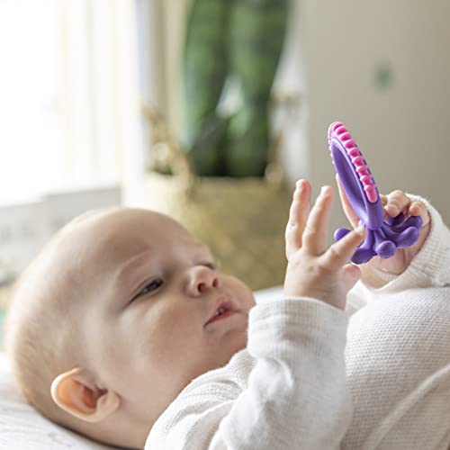 Image of Nuby Geo Zoos Massaging Teether - Baby Teething Toy - Soft Easy Grip - 3+ Months - Purple Octopus
