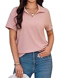 Imily Bela Womens Short Sleeve Polo T Shirts V Neck Summer Casual Basic Tee Tops Pink