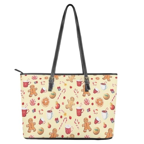 Image of Coldinair Christmas Leather Tote Bag for Women with Zipper Large Shoulder Tote Bag Shopping Casual Travel Bag Handbag Purse