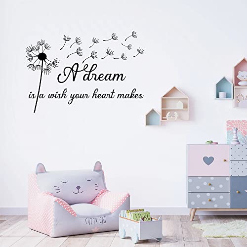A Dream Is A Wish Your Heart Makes Dandelion - Pure Black Vinyl Carved Wall Decal Without Transparent Edge Removable Art Letters Inspirational Quotes Decor For Home Study Kids Room #TOP2
