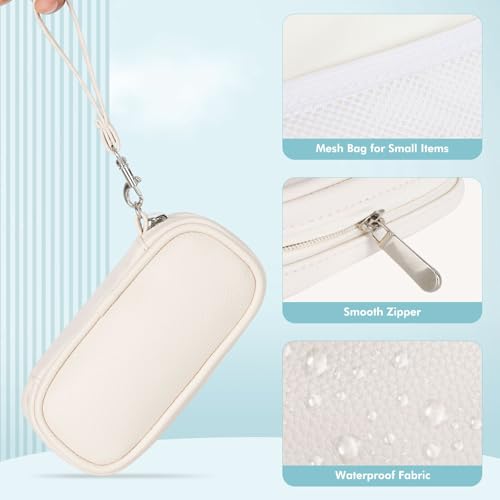 Image of Portable Tampon Organizer Bag, Beige PU Pouch with Handle and Zipper for Women's Period Products