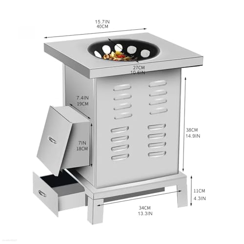 Poêle à bois camping en acier inoxydable de 40cm pour cuisson extérieure
