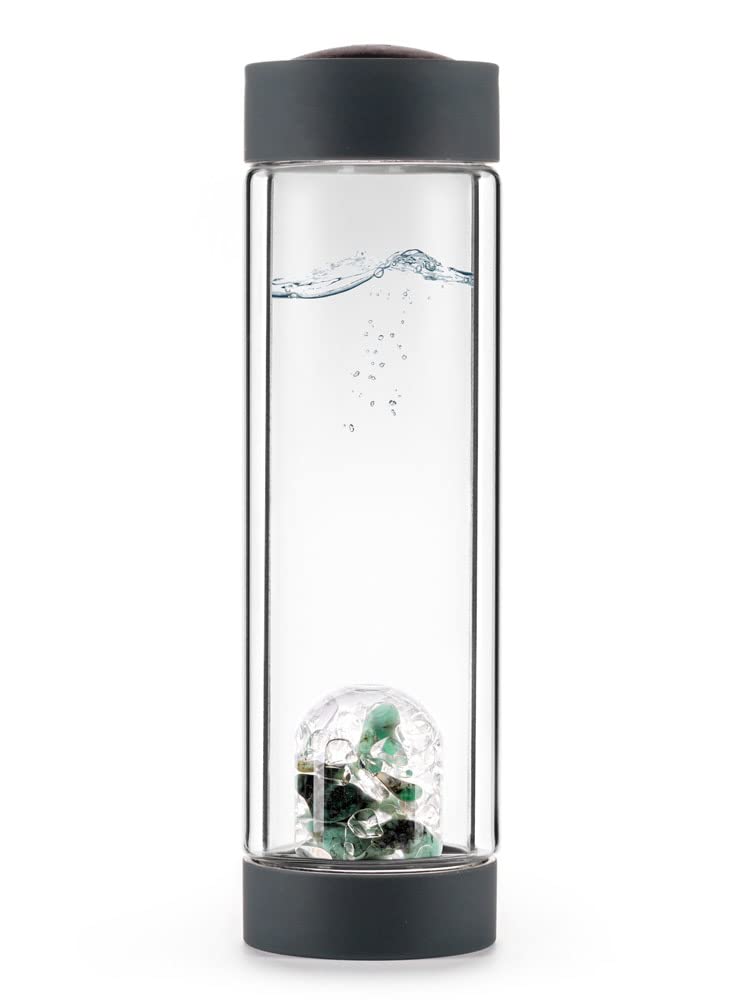 VitaJuwel ViA HEAT VITALITY | Insulating Crystal Infusion Bottle with Emerald & Clear Quartz - Regeneration, Rejuvenation & Renewal