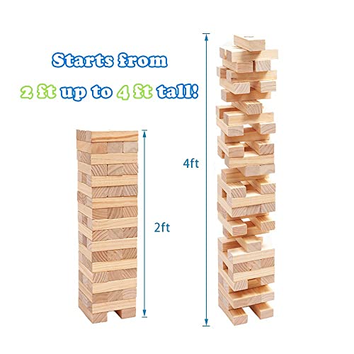WOOD CITY Giant Tumbling Timber Tower Game (Stacking from 2 to 4 Feet), Classic Jumbo Outdoor Game for Adults Kids Family, 54 Pieces Premium Pine Wood Blocks Toy - Thumbnail 2