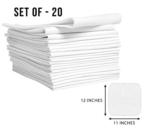 Snack Napkins for Kids - Reusable Kids Cloths Lunch Bag - Washable Kids Napkins - Bulk White Napkin - Snack Cotton Napkins - Cloth Napkins for Kids Lunch - Reusable Napkins Set of 20(11 X 12, White)