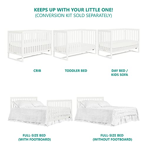 Image of Dream On Me Arlo 5-in-1 Convertible Full-Size Baby Crib in White, GreenGuard Gold & JPMA, Converts to Toddler, Day & Full-Size Bed, 3 Mattress Heights, Non-Toxic Finish, Sustainable Pinewood