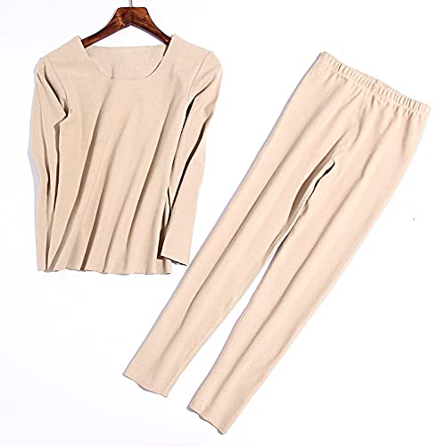 UKKO sous Vetement Thermique sous-Vêtements Thermiques sans Soudure Dames Shapewear Shapewear Auto-Chauffage Et Culotte en Molleton Vêtements d'automne-Apricot,XXL