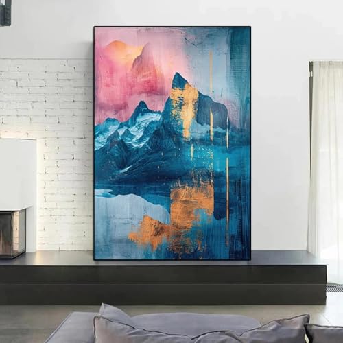 Affiches de paysage abstrait déco murale salon moderne toile rose bleu 50x70