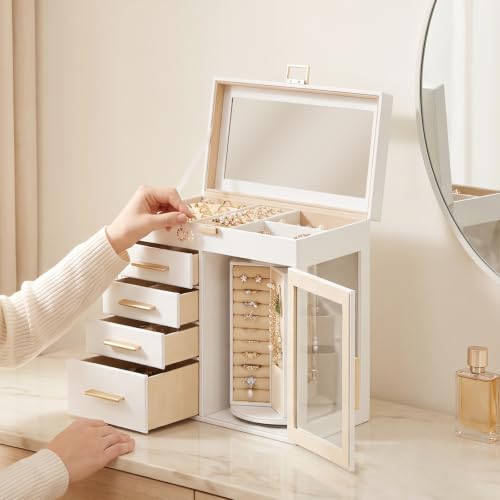 HOOBRO Jewelry Box with 360° Rotating Turntable, 5-Tier Jewelry Organizer