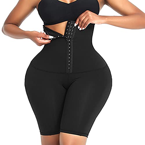 RIOJOY Waist Trainer Body Shaper Shorts Shapewear for Women High Waist Tummy Control Corset Cincher Gym Pants(D-Black,L)