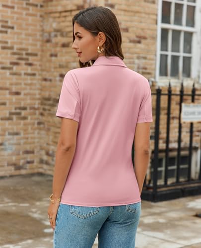 Image of Gleeivy Women's Slim Fit Button Down Shirt Stretch Short Sleeve Wrinkle-Free Work Blouse for Business Casual Office