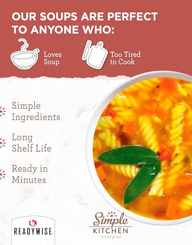 Image of READYWISE - Simple Kitchen, Soup Variety Pack, 4 Resealable Pouches, 16 Servings, Chicken Noodle Soup, MRE, Survival Food, Hiking, Camping & Backpacking Meals, Soup