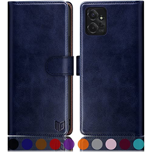 Étui antichoc Moto G Power 2023 SUANPOT en cuir bleu avec fentes de rangement RFID