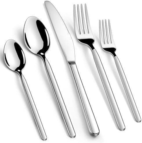 Hiware Premium 40-Piece Silverware Set for 8, Stainless Steel Fla...