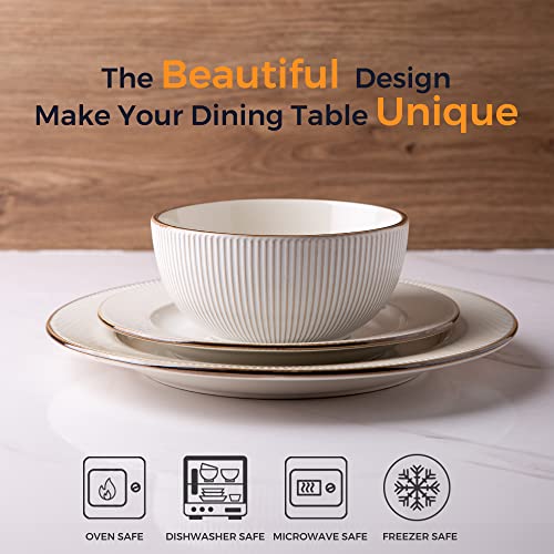 Gbhome Ceramic Dinnerware Sets,Elegant Stoneware Plates And Bowls Sets,Highly Chip And Crack Resistant | Dishwasher & Microwave Safe | Dishes Set Service For 4 (12Pc)-Soft Off White #TOP1