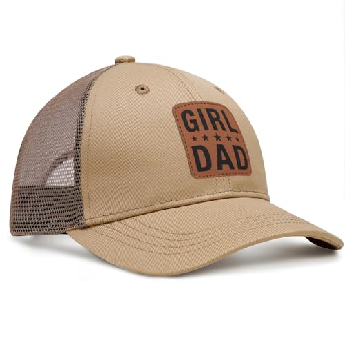Image of Girl Father Daddy Dad Leather Patch Hat Birthday for Dad Papa from Daughter Son Adjustable Trucker Hat