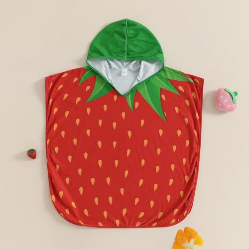 Strawberry Print Swimsuit Toddler Girl Beach Cover Up Cardigans Kids Hooded Bath Towels Bathing Suit Cover Ups3