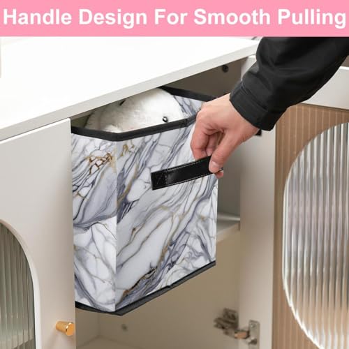 Panier de rangement maison marbre blanc, boîte pliable pour placard durable - 6