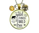 Gutsy Goodness Wild and Free Necklace Good Things Thoreau Quote Elephant Jewelry 24'