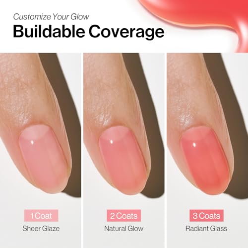 Image of ohora 2-in-1 Sheer Nail Polish & Strengthener - Watermelon | Tinted Nail Concealer | Nail Hardener for Weak, Damaged Nails | Nail Care Polish with Glossy Finish | Glazed-Syrup Formula, 15 mL