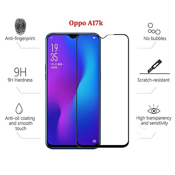 Image of Screen Protector for Oppo A17K (Black) Tempered Glass Edge-to-Edge 6D Screen Guard With Installation Kit