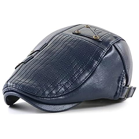 LAIFEKE Men's Classic Gatsby Hat PU Leather Flat Caps Winter Cabbie Newsboy Hat Outdoor Windproof Waterproof Hat Casquette (04-Dark Blue) Cover