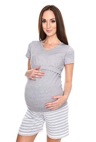 MijaCulture 3 in1 Kurze Stillpyjama Stillschlafanzug Umstandspyjama Pyjama 4120 (L/XL, Melange)