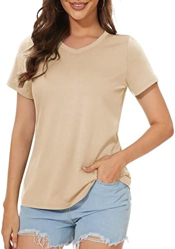 Womens V Neck Tee Short Sleeve Dry-Fit Athletic Moisture Wicking T-Shirt Stretch Breathable Sports Summer Top, Light Apricot, M