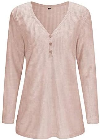 OUGES Women's Long Sleeve Button Loose Casual Blouses Tunic Tops