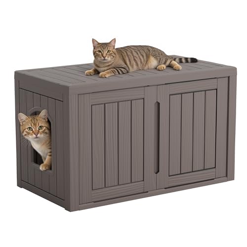 Image of Cat Litter Box Enclosure, Covered Cat Litter Box with Adjustable Partition, Multi-Functional Hidden Enclosed Litter Box Furniture, Easy to Clean & Assemble, Grey