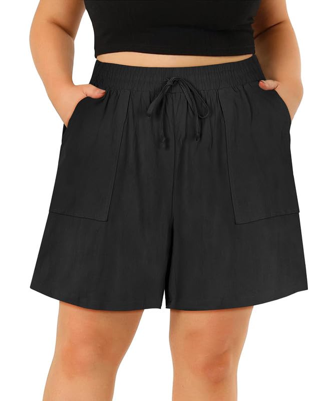 TIYOMI Plus Size Shorts for Women Elastic Waist Casual Summer Shorts Drawstring Lightweight Beach Short Pants with Pockets