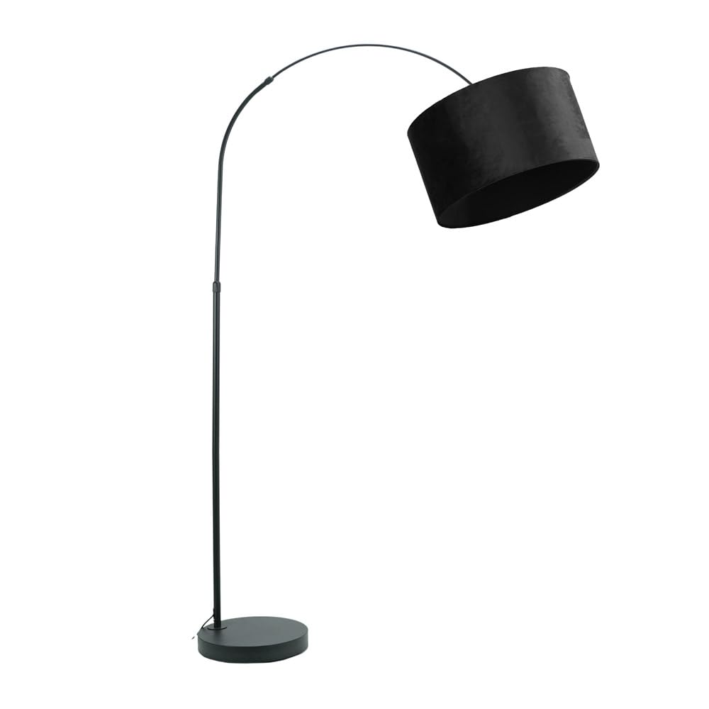 ValueLights - Black Velvet Drum Shade Curved LED Floor Lamp - H180 x W45 x D105cm