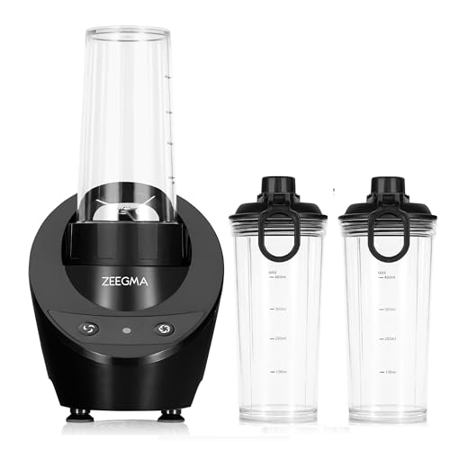 ZEEGMA Vitamine Base Batidora Eléctrica para Cócteles y Smoothies 300W, Mini Batidora 2 Botellas Intercambiables 400ml, 2 Velocidades, Trituraración de Hielo y Botella Portátil