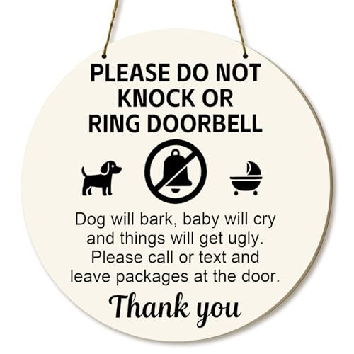 Baby Sleeping Sign For Front Door Do Not Ring Doorbell Sign Wooden Do Not Knock Or Ring Doorbell Signs Baby Sleeping No Doorbell Signs For New Parents Gifts