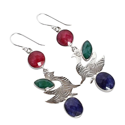Boucles d'oreilles rubis émeraude saphir anti-ternissement en argent 925 pour peaux sensibles