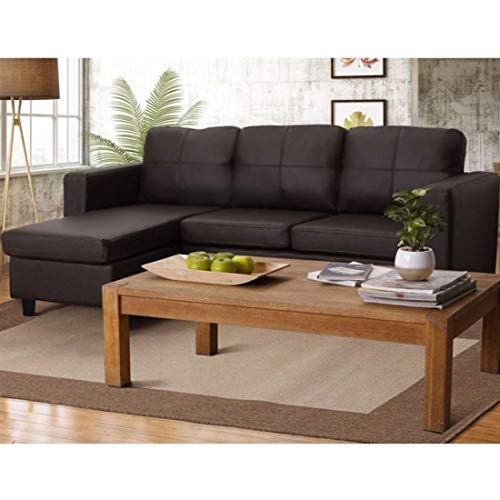 FURNY Davis 4-Seater L Shape Leatherette Sofa Set (Brown) (4_Str, Brown)