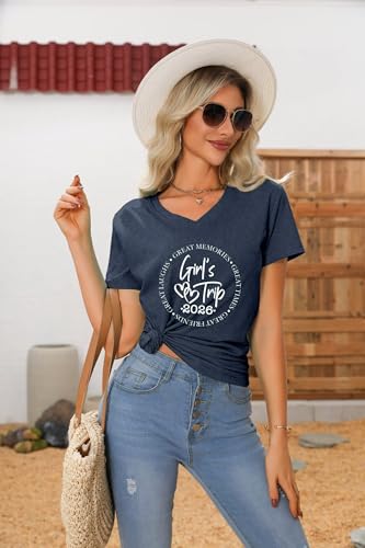 Image of Girls Trip 2026 Shirts for Women Girls Trip Shirts Vacation Travel T-Shirt Short Sleeve Summer Beach Matching Tee Top