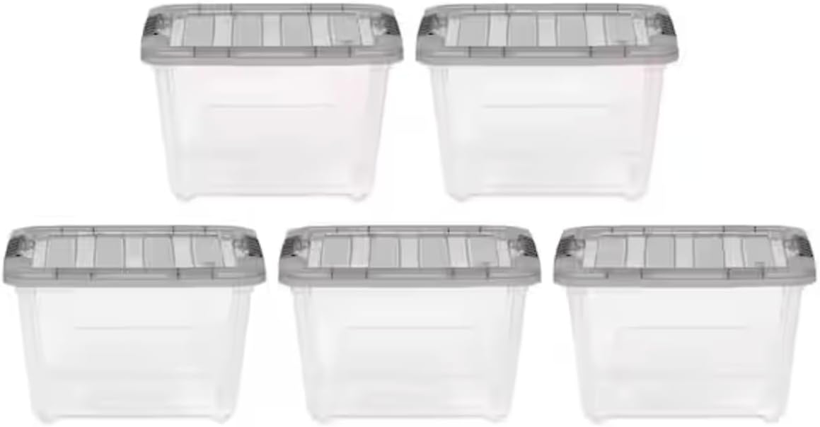Set of 5 19-Quart Plastic Storage Boxes with Latching Lids YH86919